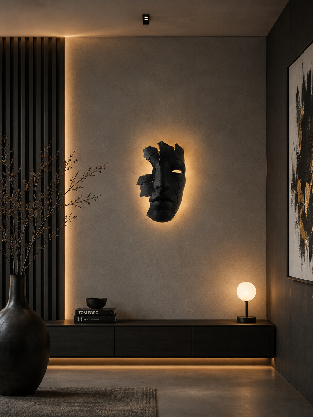 Maschera Decorativa da Parete con Supporto per Lampada E14 colore Nero – Scultura Moderna Luxury Design