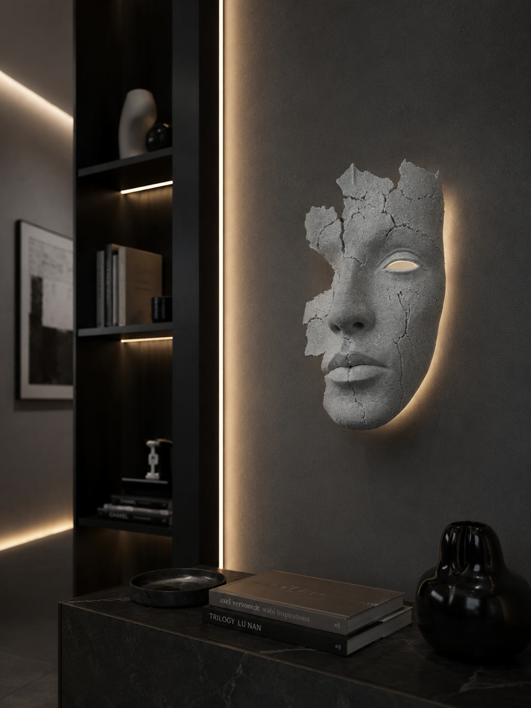 Maschera Decorativa da Parete con Supporto per Lampada E14 colore Marmo – Scultura Moderna Luxury Design Marmo