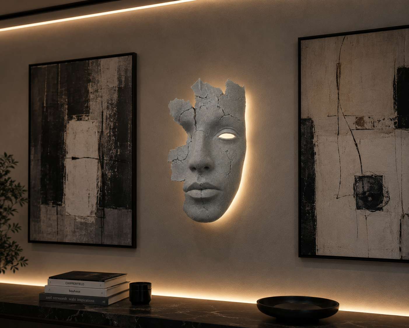 Maschera Decorativa da Parete con Supporto per Lampada E14 colore Marmo – Scultura Moderna Luxury Design Marmo