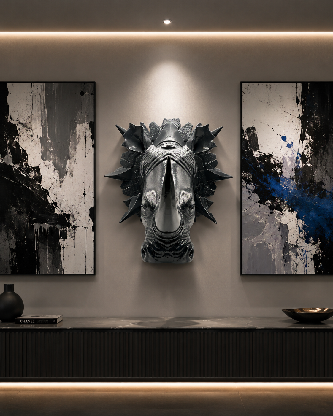 Testa di Rinoceronte scultura da Parete – Moderna Dipinta a Mano Luxury Design