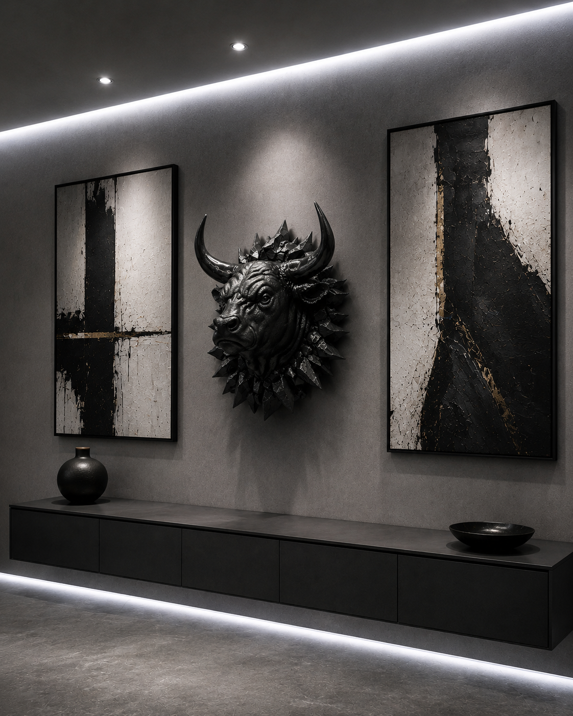 Testa di Toro da Parete – Scultura Moderna Contemporanea Dipinta a Mano