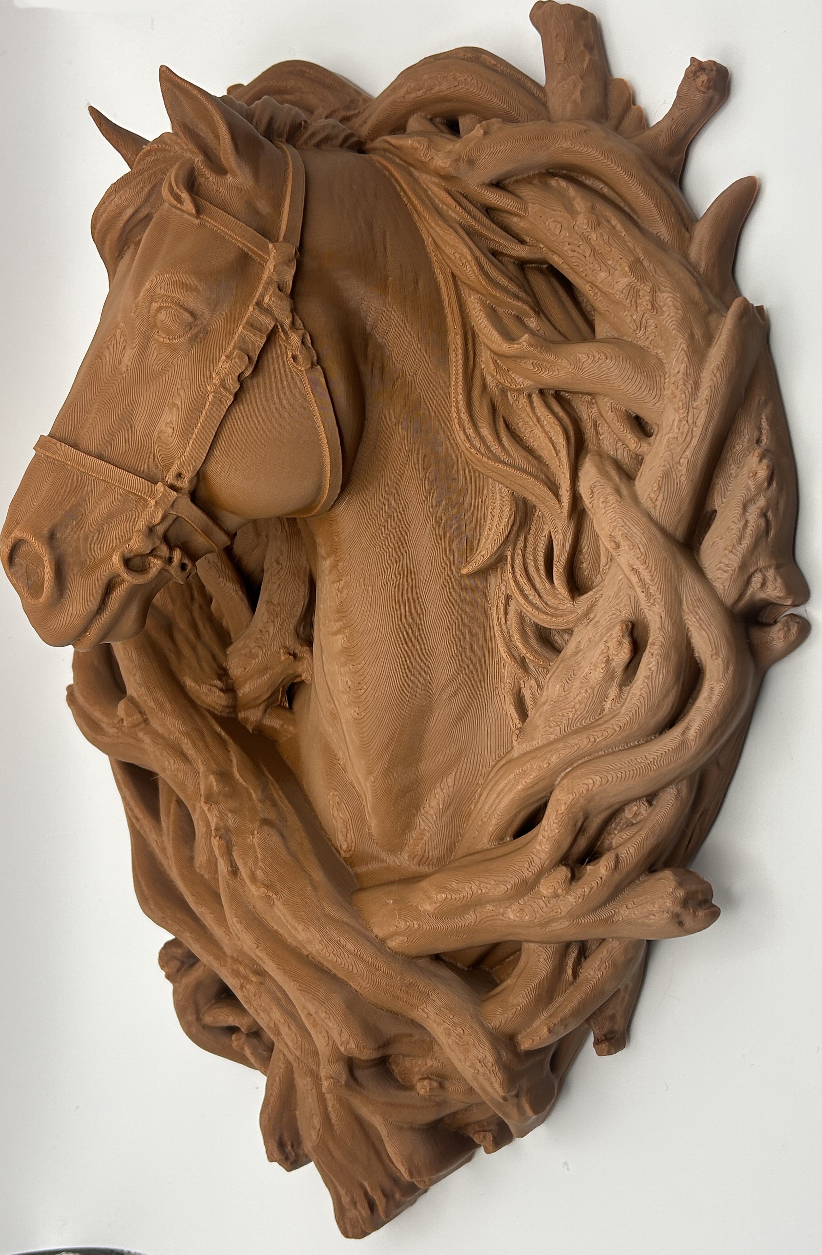 Testa di Cavallo da Parete – Scultura Moderna Effetto Legno Luxury Design