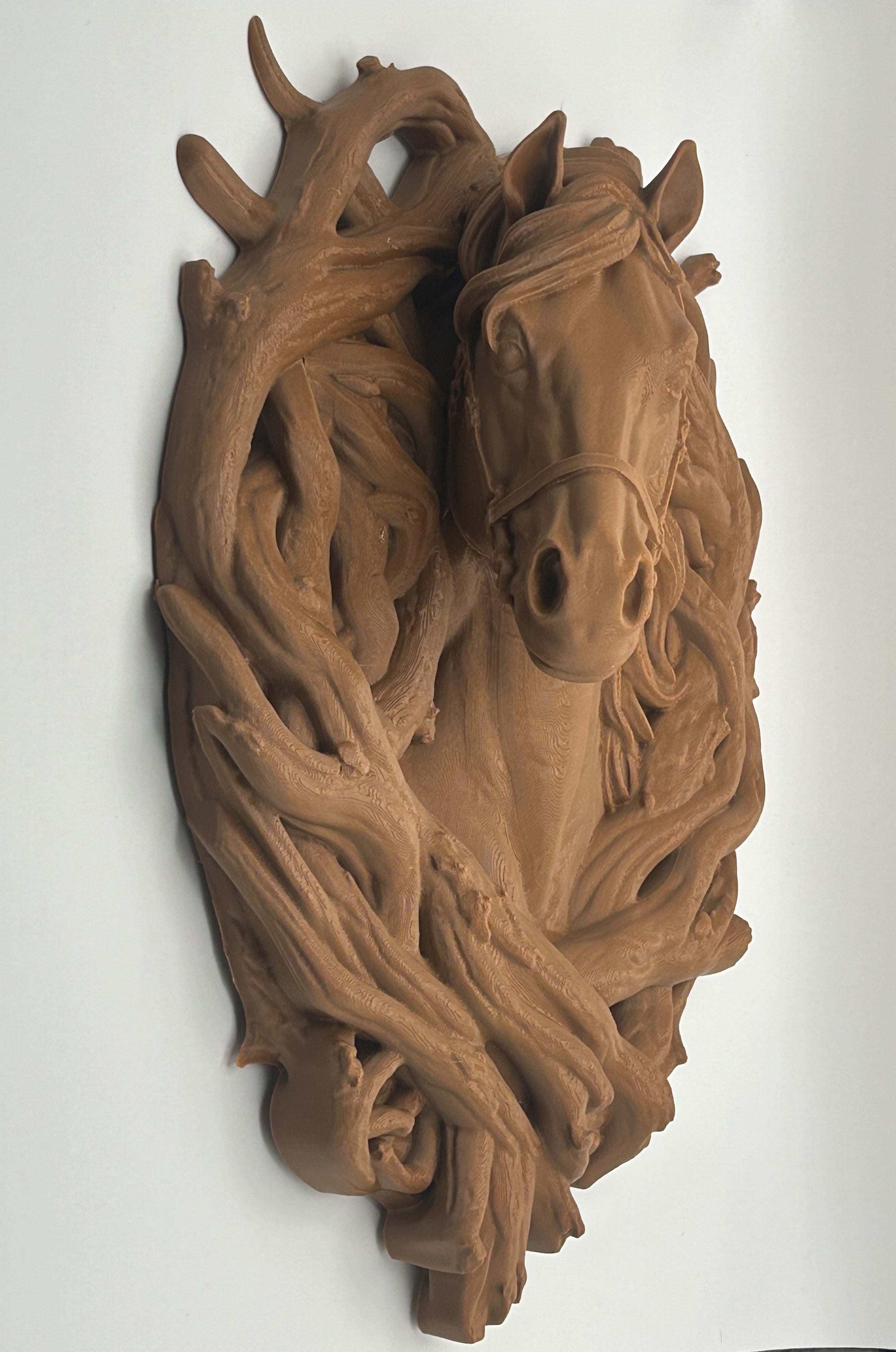 Testa di Cavallo da Parete – Scultura Moderna Effetto Legno Luxury Design